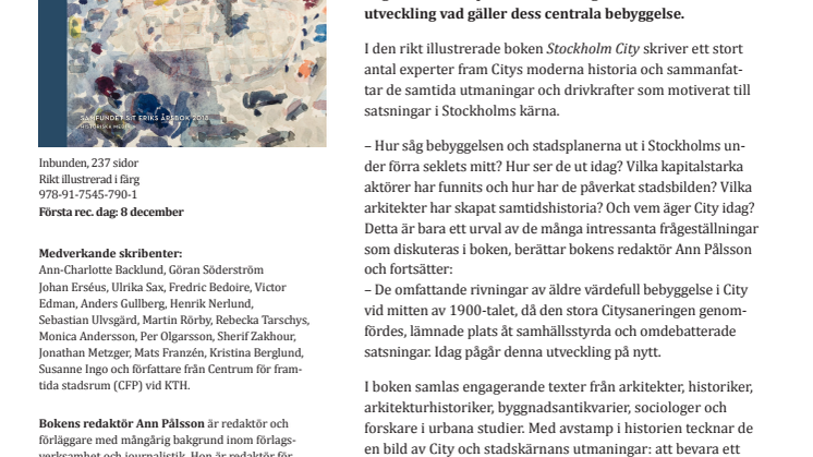 Högaktuell bok om skapandet av Stockholms stadskärna