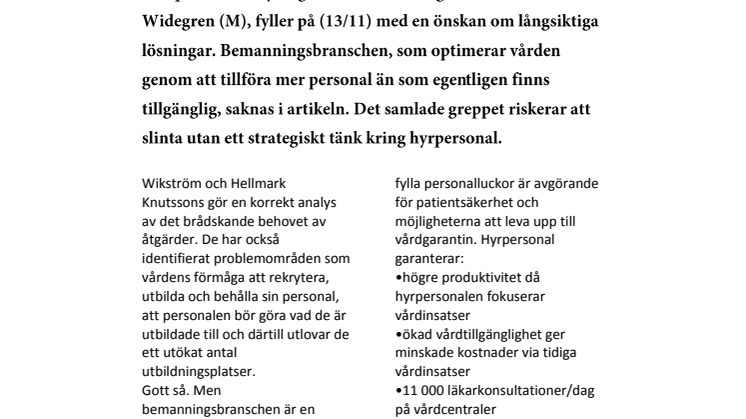 Debatt: Vården behöver moderna HR-lösningar