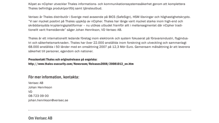 Thales köper nCipher PLC
