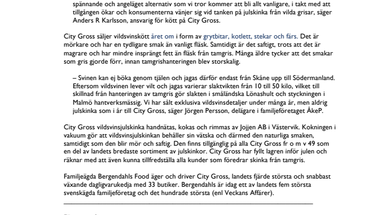 City Gross gör julskinka av vildsvinsproblemet