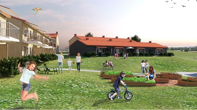 Bilden är en illustration över hur kvarteret Bandgrinden kan komma att se ut. Bild: Brixly/Contekton