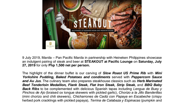STEAKOUT: An evening of Heineken Beer and Premium Steak  at Pan Pacific Manila