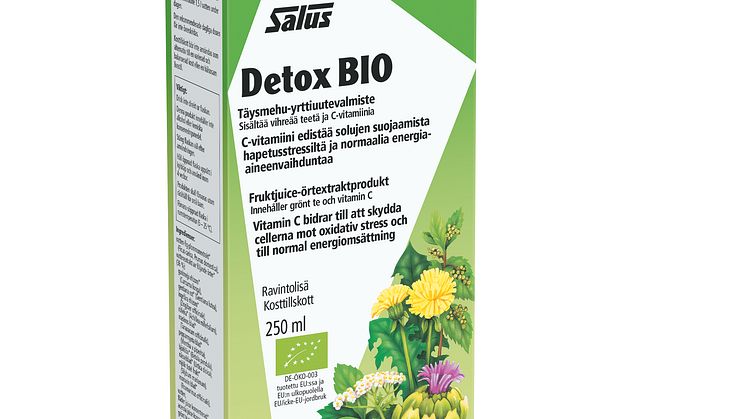 UUSI Salus Detox BIO luomulaatuinen täysmehu-yrttiuutevalmiste poistaa ylimääräistä nestettä ja tehostaa ruoansulatusta
