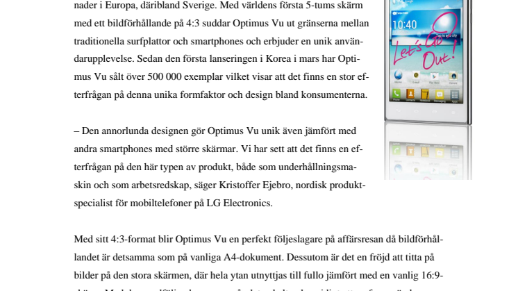 LG OPTIMUS VU – EN UNIK SMARTPHONE LANSERAS I SVERIGE 