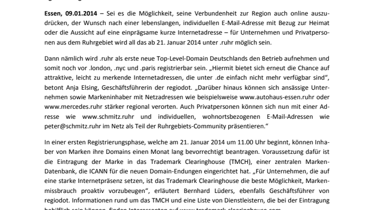 Ruhrgebiets-Endung .ruhr startet am 21. Januar als erste neue Top-Level-Domain Deutschlands