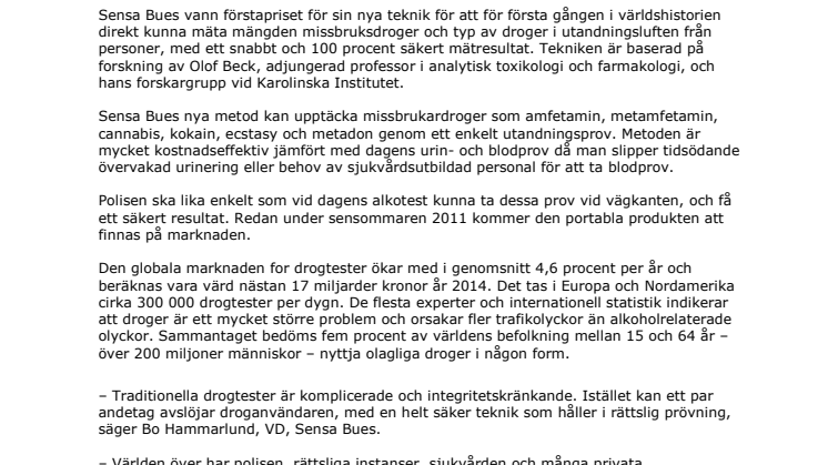 Sensa Bues vann Venture Cup för världsunik drogtestare