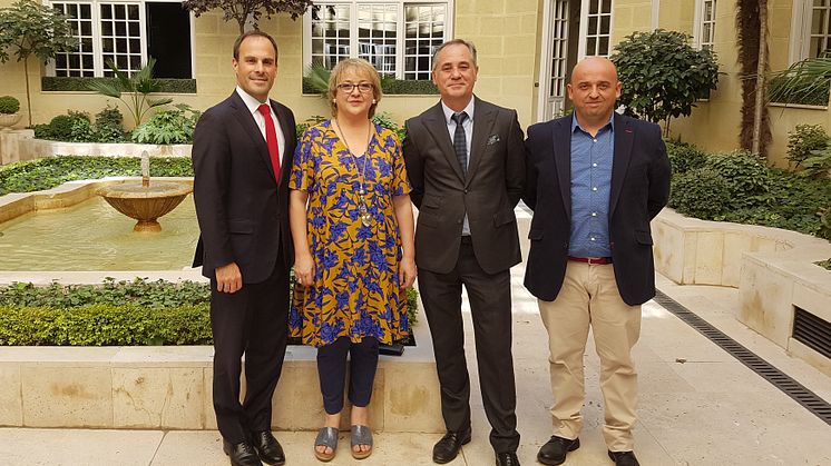 Camfil’s Mark Simmons and Javier Torron stand with Mrs. Sagrario Viejo Viejo and Mr. Javier Viejo Viejo of Servifiltro