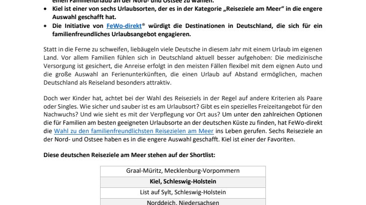 Pressemitteilung - Kiel steht zur Wahl als familienfreundlichste Stadt am Meer