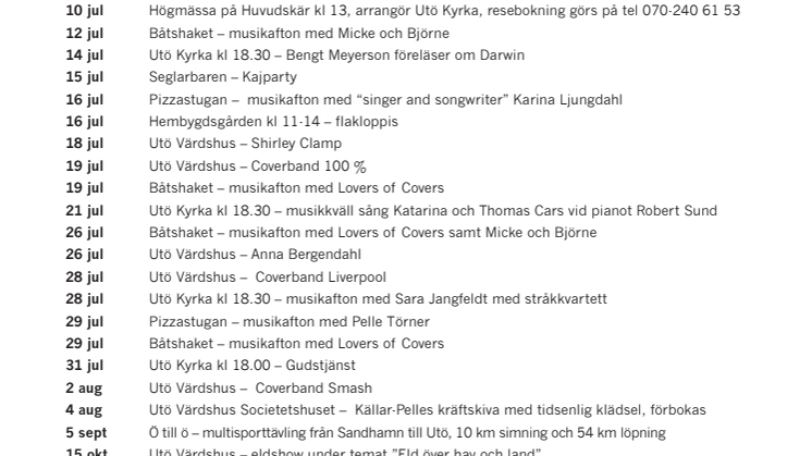 Utös Evenemangsagenda 2011