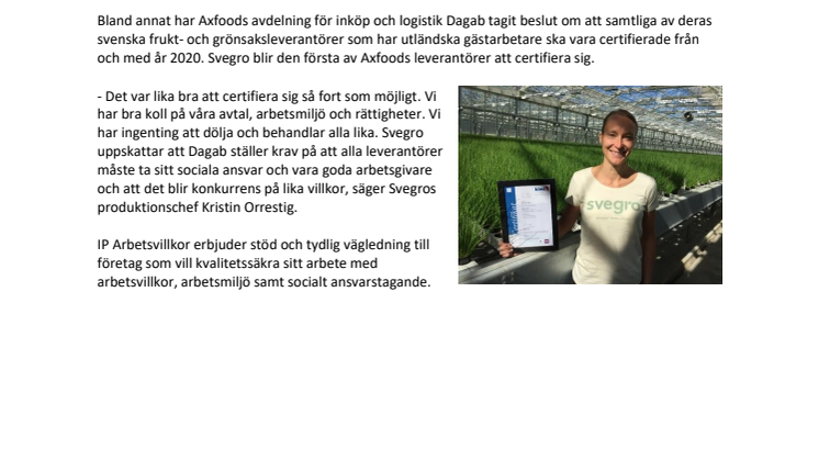 Svegro pionjär med certifiering av goda arbetsvillkor
