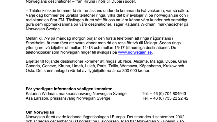 Svara och vinn när Norwegian ringer