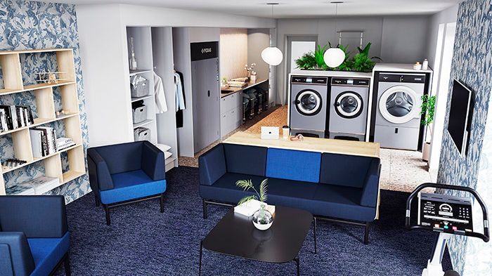 Tvättstudion i brf Mariedahl, som tagit sin inspiration från HSB Living Lab, är maxad med hållbara lösningar. 