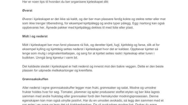 ​Ryddig kjøleskap reduserer matavfallet
