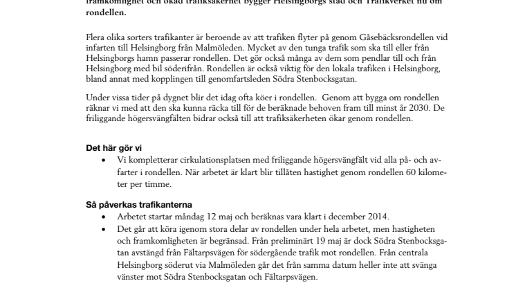 Gåsebäcksrondellen byggs om för bättre framkomlighet och ökad trafiksäkerhet 