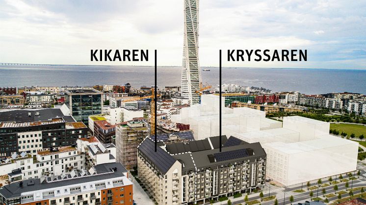 Brf Kryssaren och Brf Kikaren i kvarteret Upptäckaren, Västra Hamnen.