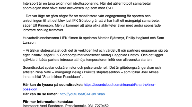 Intersport och IFK Göteborg i filmsamarbete