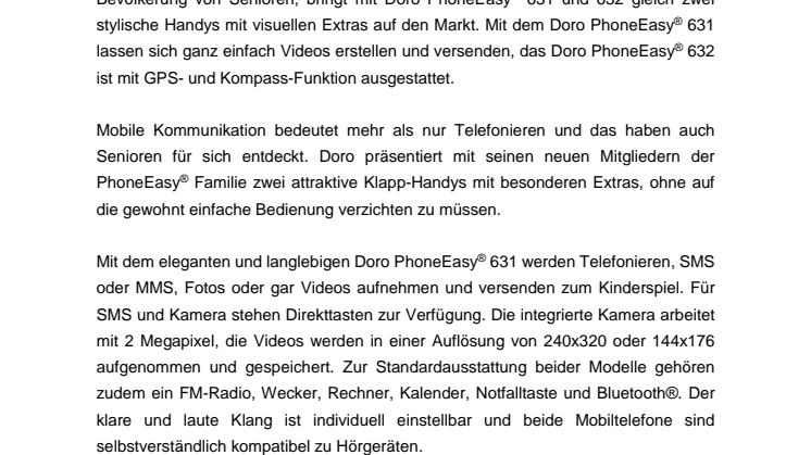 Doro PhoneEasy® 631 und 632 mit nützlichen Funktionen