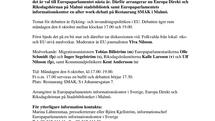 Snacka om Europa i Malmö med Billström