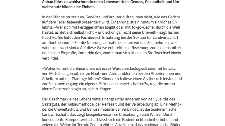 «Weil wir es uns wert sind». ​Welternährungstag: Echter Genuss basiert auf umweltfreundlichem Anbau