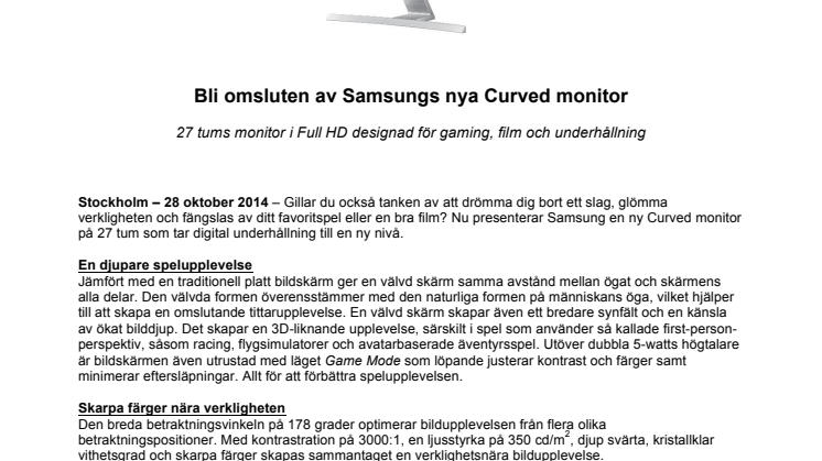 Bli omsluten av Samsungs nya Curved monitor