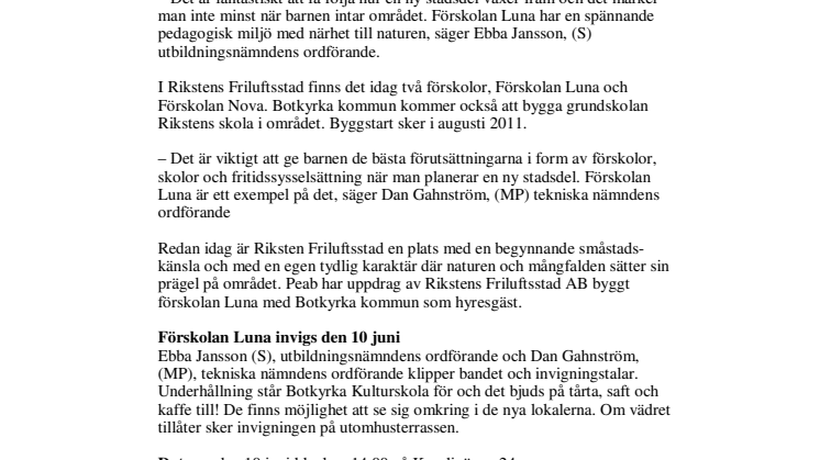Inflyttning för förskolan Luna i Riksten