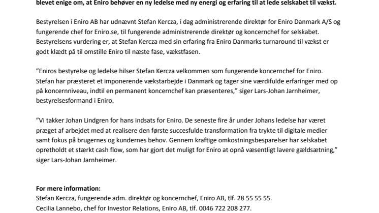 Danske Stefan Kercza udnævnt til fungerende koncernchef i Eniro