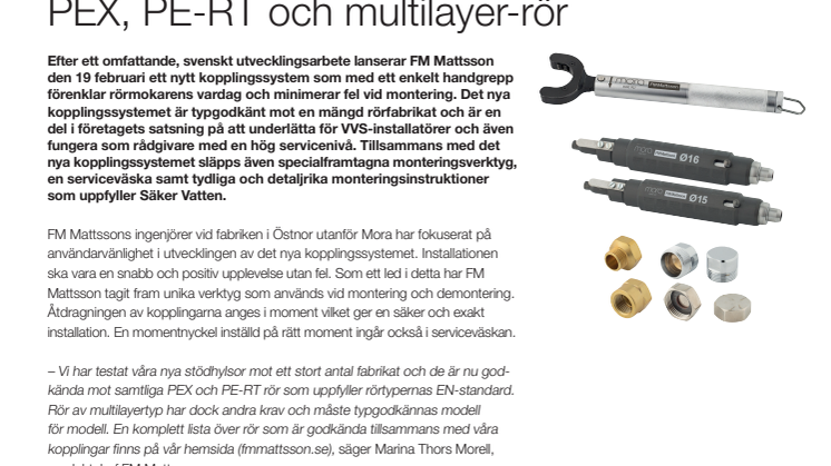 FM Mattsson lanserar ett uppgraderat kopplingssystem för PEX-, PE-RT-, PB- och multilayer-rör