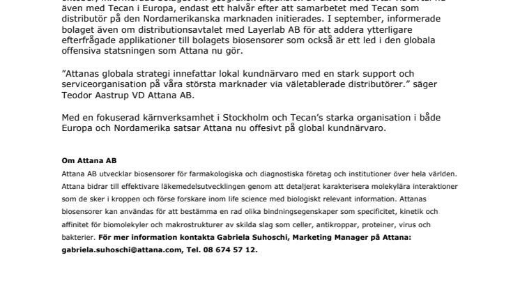 Offensiv global satsning för svenska bioteknikbolaget Attana AB