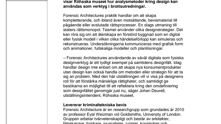 Forensic Architecture på Röhsska museet