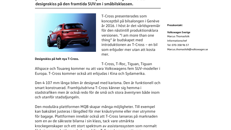 Helt nya Volkswagen T-Cross får världspremiär i höst