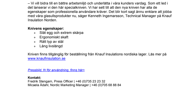Ny isoleringskniv från Knauf Insulation
