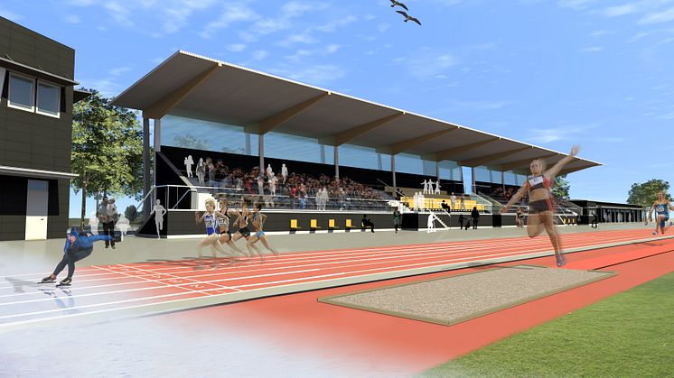Skiss, ny friidrottsarena, Campus Valla, Linköping