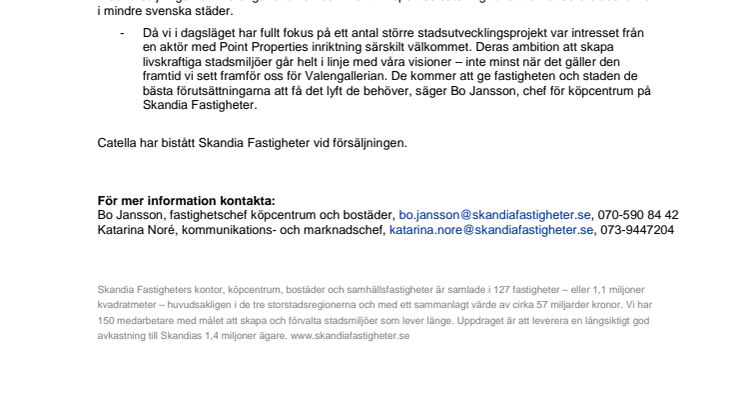 Skandia Fastigheter säljer Valengallerian 