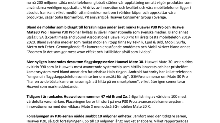 Huawei har sålt 200 miljoner mobiltelefoner på rekordtid