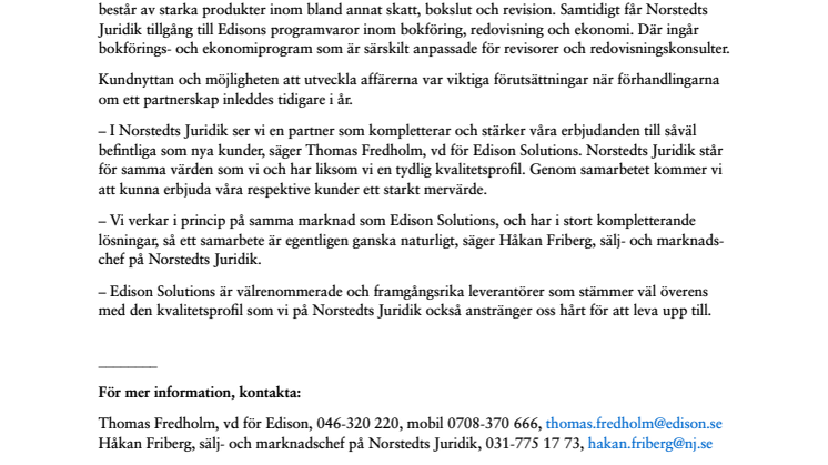 Edison inleder nära samarbete med Norstedts Juridik