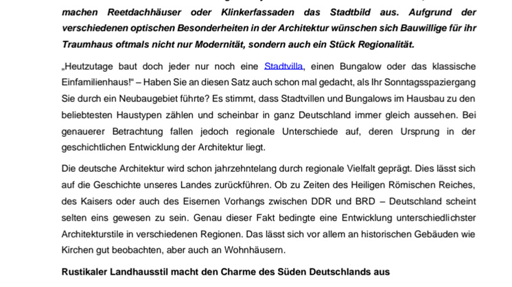 Klinker oder Landhausstil - Regionale Vorlieben beim Hausbau in Deutschland