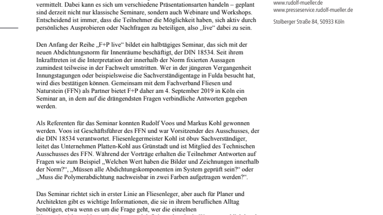 F+P live: Spezialseminar DIN 18534