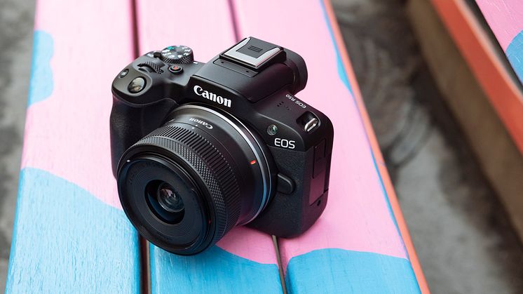 Canon EOS R50-ambient-high-angle-black-camera-bench