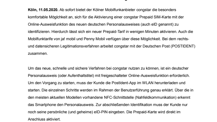 congstar Prepaid: kurzfristige Aktivierung ab sofort mit eID möglich 
