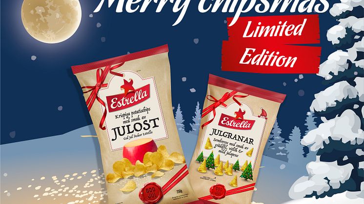 Estrellas traditionella Julostchips och nyheten Julgranar på sombrerosbas med smak av gräddfil, vitlök & jalapeno, 2019.