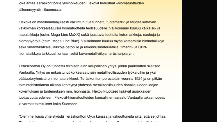 Flexovit-hiomatuotteet nyt Teräskonttorin valikoimissa