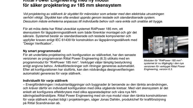 Rittal Power Engineering med ny modul för säker projektering av 185 mm skensystem