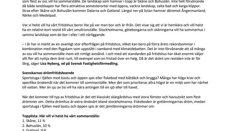 Här är vill vi helst ha sommarställe 