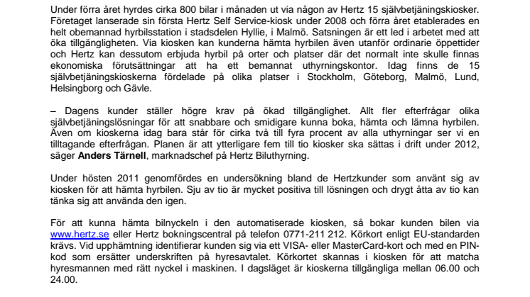 Fler hyr bil via Hertz självbetjäningskiosker