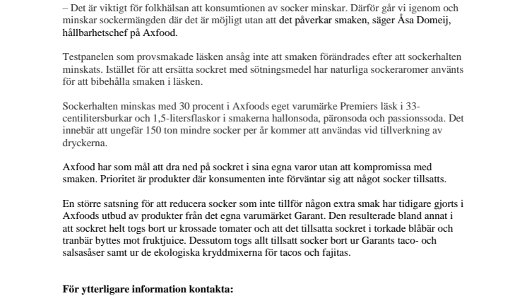 150 ton mindre socker i Axfoods läsk