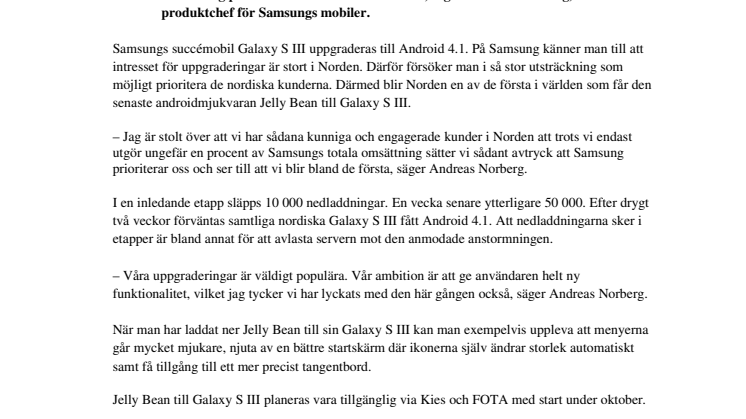 Prioriterade: Svenskarna tidiga med Jelly Bean till Samsung Galaxy S III