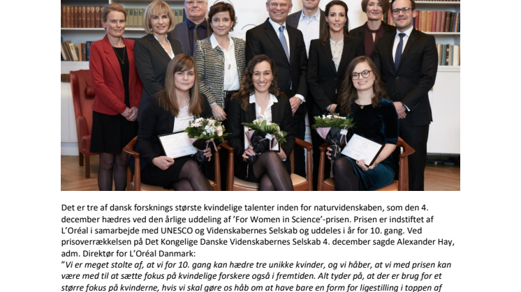 Kvindelige forskertalenter hædres af UNESCO og L'Oréal