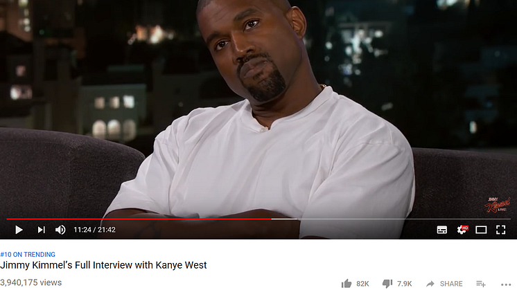 Screen grab of the critical moment when West took a while to respond to Kimmel's question on why he supported Donald Trump