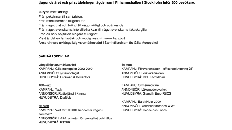 Systembolaget fick hederspris i 100-wattaren