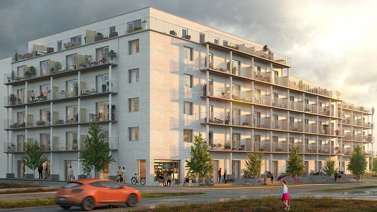 Wästbygg och Lansa Fastigheter har uppfört ett hus med 82 klimatsmarta hyresrätter, ettor till fyror på 35–95 kvadratmeter.